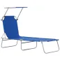 Tumbona de jardín Plegable con Toldo y Respaldo Reclinable para Jardín Terraza Acampada 187x58x36cm Azul