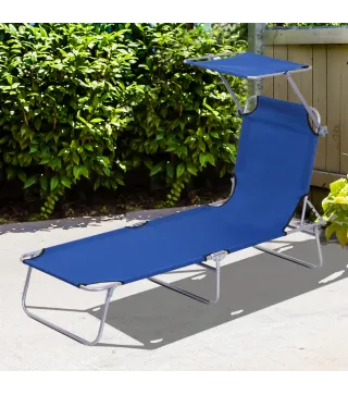 Tumbona de jardín Plegable con Toldo y Respaldo Reclinable para Jardín Terraza Acampada 187x58x36cm Azul