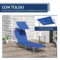 Tumbona de jardín Plegable con Toldo y Respaldo Reclinable para Jardín Terraza Acampada 187x58x36cm Azul