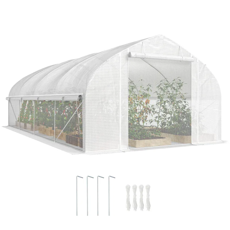 Invernadero de Túnel 6x3x2 m con Anti-UV y Puerta Enrollable con Cremallera Paredes Laterales con Malla Blanco