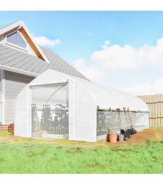 Invernadero de Túnel 6x3x2 m con Anti-UV y Puerta Enrollable con Cremallera Paredes Laterales con Malla Blanco