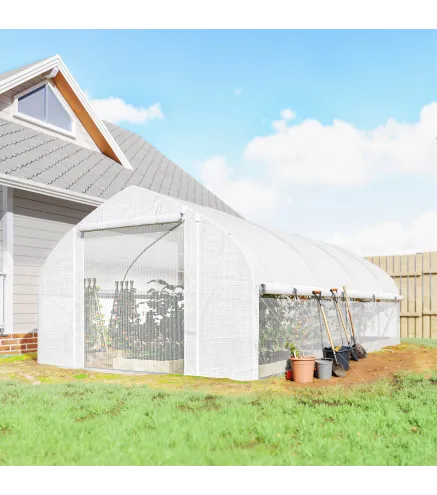 Invernadero de Túnel 6x3x2 m con Anti-UV y Puerta Enrollable con Cremallera Paredes Laterales con Malla Blanco