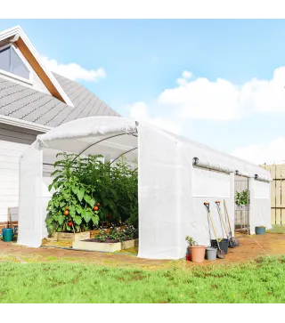 Invernadero de Túnel 6x3x2 m con 3 Puertas Enrollables 6 Ventanas de Malla y Estructura de Acero Galvanizado Blanco
