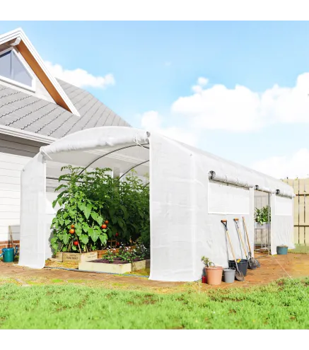 Invernadero de Túnel 6x3x2 m con 3 Puertas Enrollables 6 Ventanas de Malla y Estructura de Acero Galvanizado Blanco
