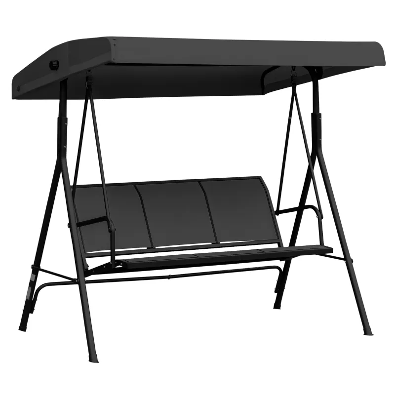 Columpio de Jardín Exterior de 3 Plazas con Toldo Reclinable Respaldo Transpirable Marco de Acero 175x118x159 cm Negro Columpio de Jardín Exterior de 3 Plazas con Toldo Reclinable Respaldo Transpirable Marco de Acero 175x118x159 cm Negro