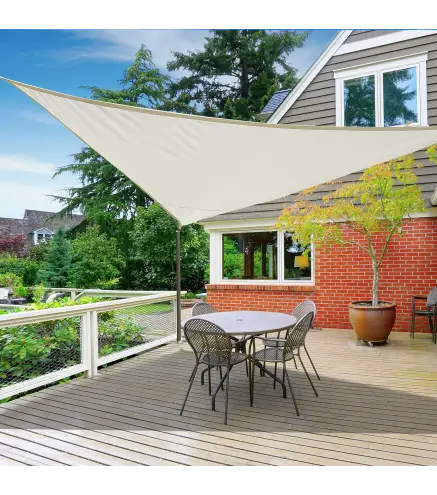 Toldo Vela Triangular 6x6x6 m Vela de Sombra para Jardín Patio Terraza Poliéster Anti UV Color Crema