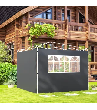 Paredes Laterales para Carpa de 3 x 3 m 2 Paneles de Tela Oxford de 300x200 cm con Ventana para Fiestas Gris Oscuro