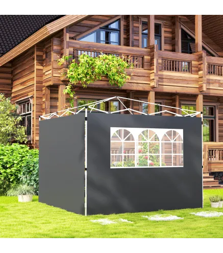 Paredes Laterales para Carpa de 3 x 3 m 2 Paneles de Tela Oxford de 300x200 cm con Ventana para Fiestas Gris Oscuro