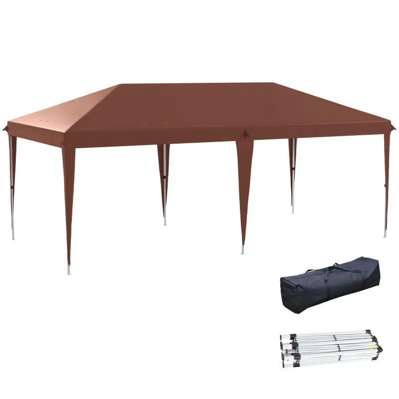 Carpa Plegable 6x3 m con Altura Ajustable en 3 Niveles Bolsa de Transporte Anti-UV y Marco de Acero Café