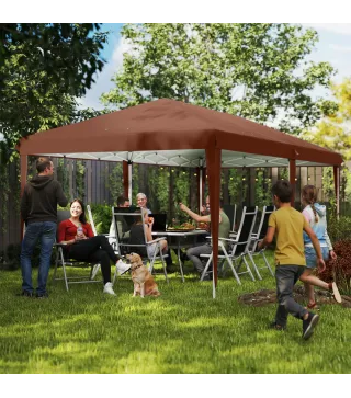 Carpa Plegable 6x3 m con Altura Ajustable en 3 Niveles Bolsa de Transporte Anti-UV y Marco de Acero Café