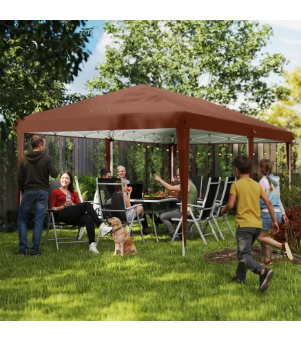 Carpa Plegable 6x3 m con Altura Ajustable en 3 Niveles Bolsa de Transporte Anti-UV y Marco de Acero Café