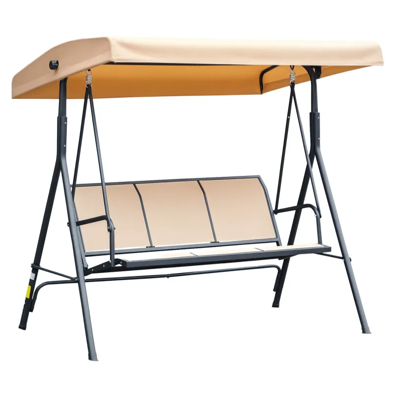 Columpio de Jardín Exterior de 3 Plazas con Toldo Reclinable Respaldo Transpirable Marco de Acero 175x118x159 cm Beige