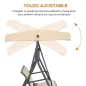 Columpio de Jardín Exterior de 3 Plazas con Toldo Reclinable Respaldo Transpirable Marco de Acero 175x118x159 cm Beige