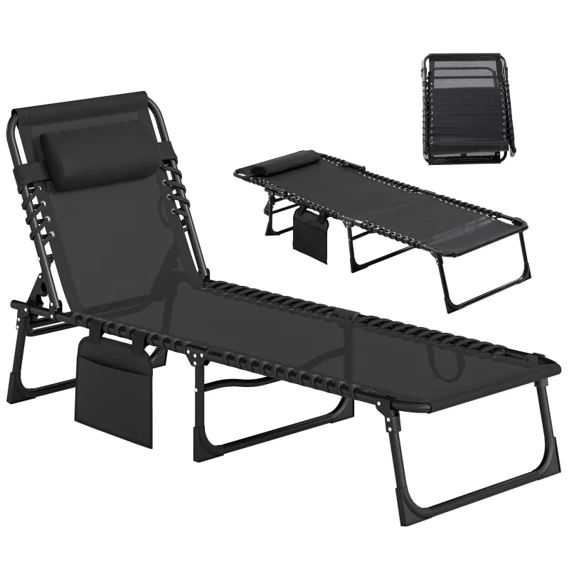 Tumbona Plegable con Respaldo Ajustable Reposacabezas Acolchado y Estructura de Acero para Exterior 189x58x30 cm Negro Tumbona Plegable con Respaldo Ajustable Reposacabezas Acolchado y Estructura de Acero para Exterior 189x58x30 cm Negro