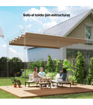 Cubierta para Techo Retráctil de 2,5x2,55m para Pérgola 3x3 Tela de Repuesto con 10 Orificios de Drenaje Pardo