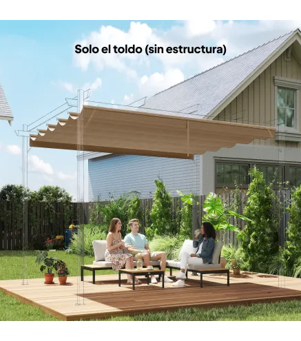 Cubierta para Techo Retráctil de 2,5x2,55m para Pérgola 3x3 Tela de Repuesto con 10 Orificios de Drenaje Pardo