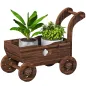 Carretilla de Madera Decorativa Jardinera Elevada con 4 Ruedas Asa Orificios de Drenaje 68x38x52 cm Carbonizado