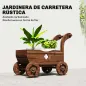 Carretilla de Madera Decorativa Jardinera Elevada con 4 Ruedas Asa Orificios de Drenaje 68x38x52 cm Carbonizado