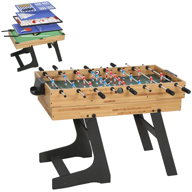 Mesa Multijuegos Plegable 13 en 1 con Futbolines para Niños Billar Ping-pong Hockey Ajedrez Damas y Backgammon