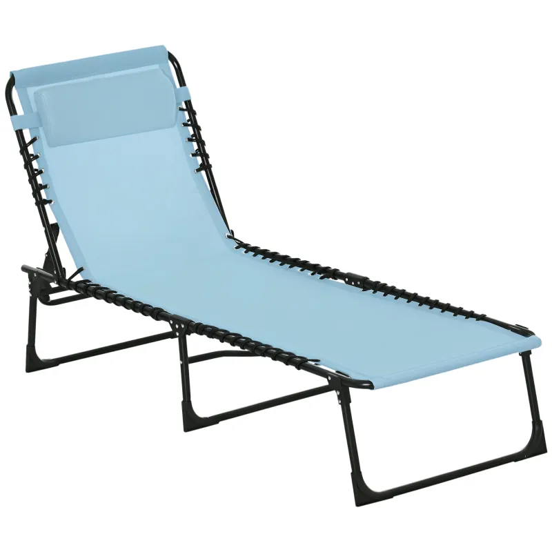 Tumbona Plegable con Reposacabezas Tumbona Jardín Exterior Reclinable 4 Posiciones con Marco de Acero 189x58x30 cm Azul