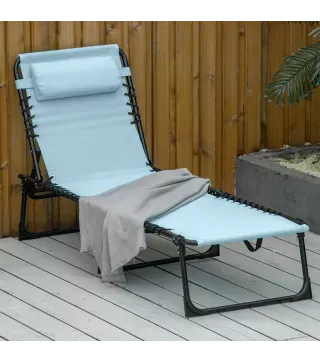 Tumbona Plegable con Reposacabezas Tumbona Jardín Exterior Reclinable 4 Posiciones con Marco de Acero 189x58x30 cm Azul