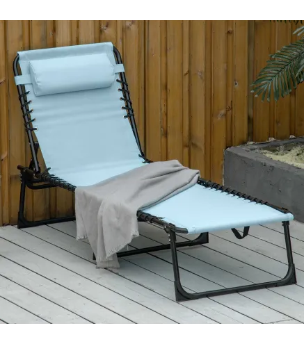 Tumbona Plegable con Reposacabezas Tumbona Jardín Exterior Reclinable 4 Posiciones con Marco de Acero 189x58x30 cm Azul