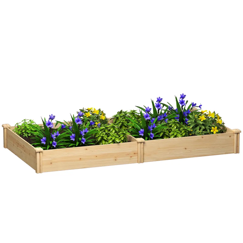 Jardinera Elevada de Madera Huerto Urbano para Cultivar Plantas con Divisor y Base Abierta 235x121x26 cm Natural