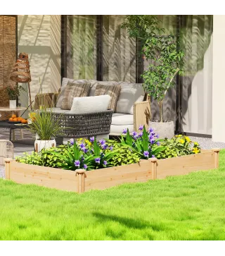 Jardinera Elevada de Madera Huerto Urbano para Cultivar Plantas con Divisor y Base Abierta 235x121x26 cm Natural