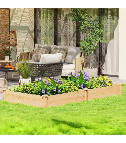 Jardinera Elevada de Madera Huerto Urbano para Cultivar Plantas con Divisor y Base Abierta 235x121x26 cm Natural
