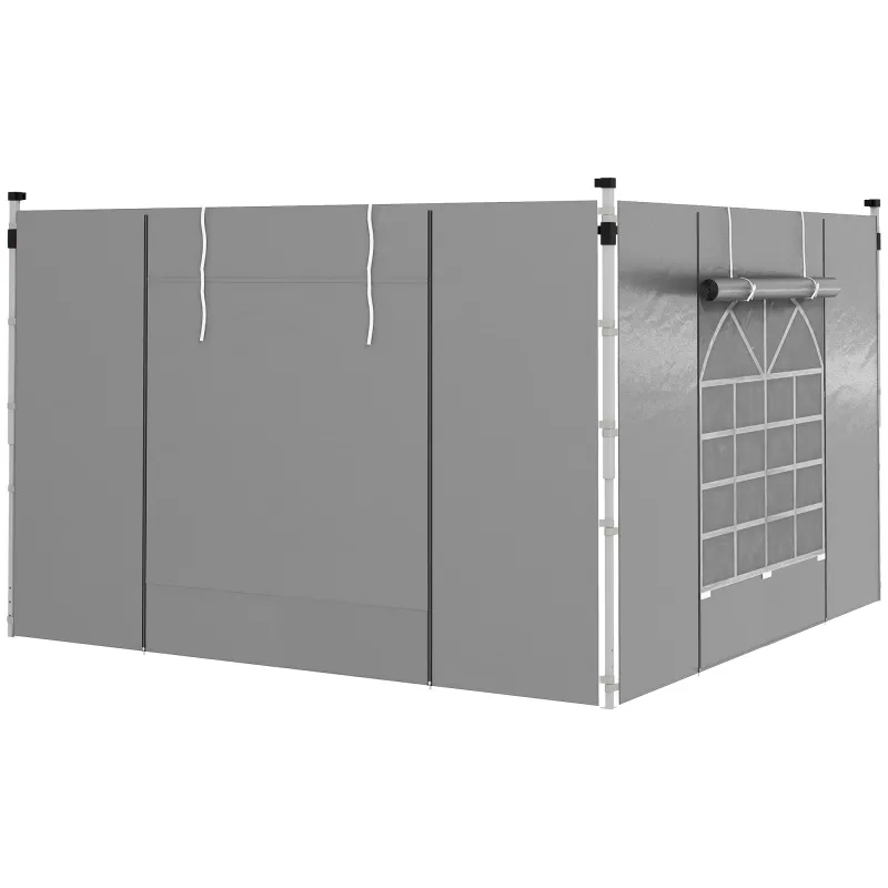 2 Paredes Laterales para Carpas 300x200 cm con Ventana Enrollable y Puerta con Cremallera para Carpa 3x3 m o 3x6 m Gris