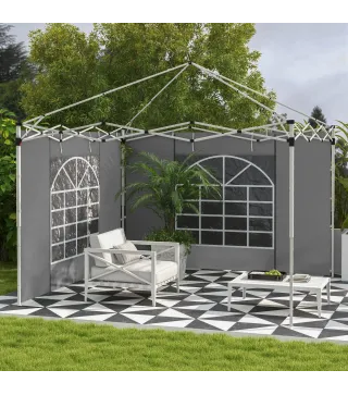 2 Paredes Laterales para Carpas 300x200 cm con Ventana Enrollable y Puerta con Cremallera para Carpa 3x3 m o 3x6 m Gris