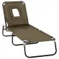 Tumbona Plegable con Respaldo Regulable 4 Posiciones con Orificio de Lectura Almohada Tela Oxford 190x56x28 cm Marrón