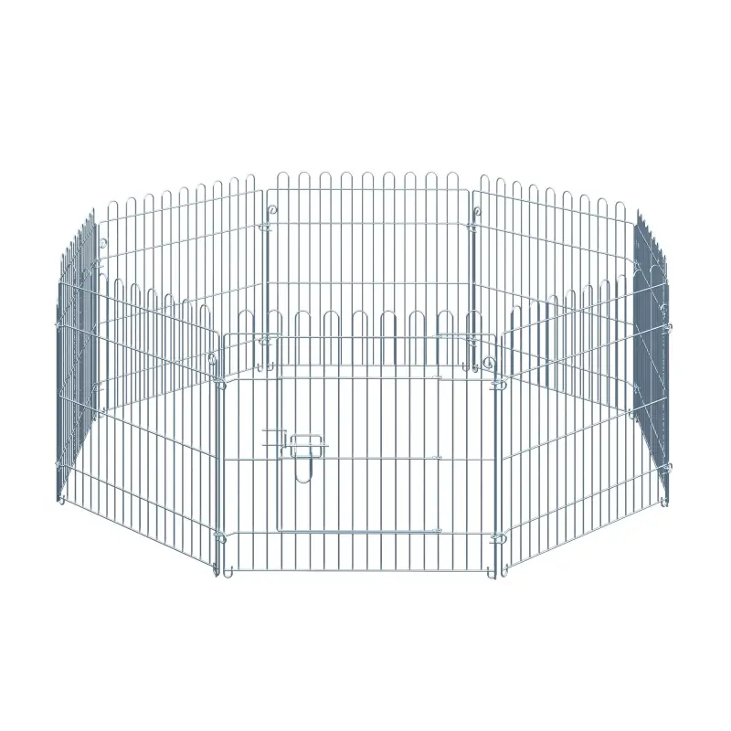 Vallas para Perros Plegables de 8 Piezas 63x60 cm con 1 Puerta y Marco de Acero para Jardín Patio Plata