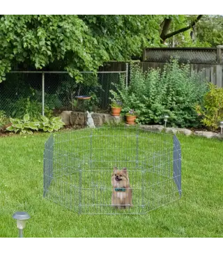 Vallas para Perros Plegables de 8 Piezas 63x60 cm con 1 Puerta y Marco de Acero para Jardín Patio Plata
