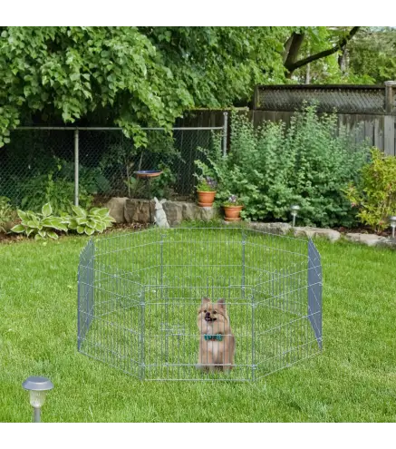 Vallas para Perros Plegables de 8 Piezas 63x60 cm con 1 Puerta y Marco de Acero para Jardín Patio Plata