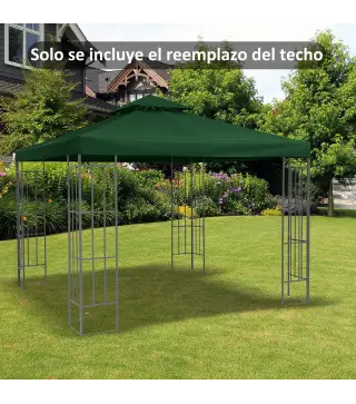 Techo de Repuesto para Cenador, 3x3 m, Cubierta de Repuesto con Techo Doble, 8 Orificios de Drenaje y Protección UV, SOLO Toldo