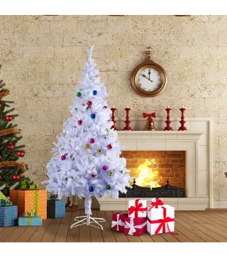 Árbol de Navidad Artificial 150 cm con 680 Ramas de PVC 48 Decoraciones Incluidas Ø85x150 Blanco