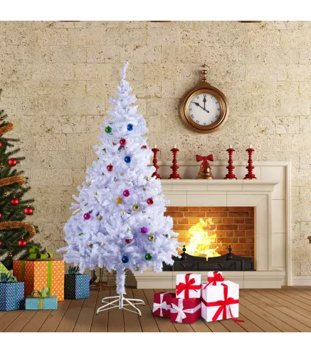 Árbol de Navidad Artificial 150 cm con 680 Ramas de PVC 48 Decoraciones Incluidas Ø85x150 Blanco