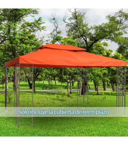 Techo de Repuesto para Cenador 4x3 m Cubierta de Repuesto con Techo Doble 10 Orificios de Drenaje y Protección UV Toldo de Recam