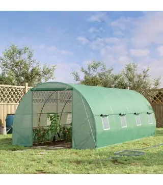 Invernadero de Túnel 600x300x200 cm Invernadero de Jardín con Puerta Enrollable 8 Ventanas Cubierta PE 140g/m² y Tubo de Acero p