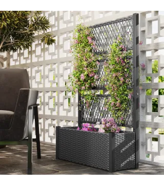 Jardinera con Enrejado de Ratán Jardinera Exterior Grande para Plantas Trepadoras Maceta con Forro Gris Oscuro