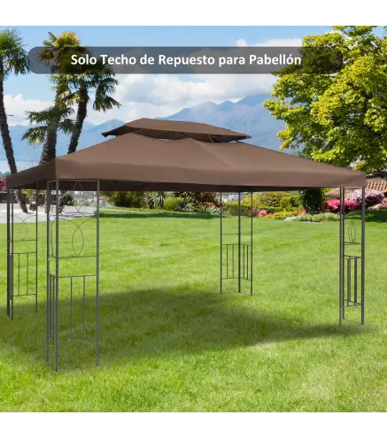 Techo de Repuesto para Cenador 4x3 m Cubierta de Repuesto con Techo Doble 10 Orificios de Drenaje y Protección UV Toldo de Recam