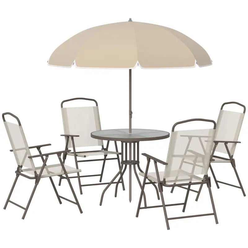 Conjunto de Muebles para Jardín con 4 Sillas 1 Mesa y 1 Parasol Texteline Aluminio y Poliéster Beige