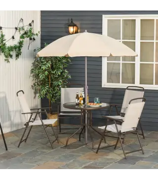 Conjunto de Muebles para Jardín con 4 Sillas 1 Mesa y 1 Parasol Texteline Aluminio y Poliéster Beige