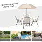 Conjunto de Muebles para Jardín con 4 Sillas 1 Mesa y 1 Parasol Texteline Aluminio y Poliéster Beige