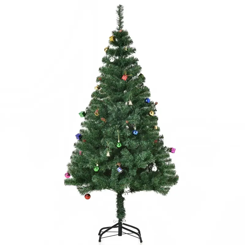 Árbol de Navidad Artificial 150 cm con 420 Ramas Adornos Piñas Decoración Navideña para Interiores Verde
