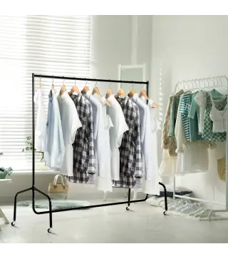 Burro para Ropa con Ruedas Perchero Burro para Ropa Metálico para Entrada Pasillo Dormitorio 150x60x170 cm Negro