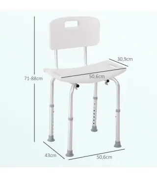 Silla para Ducha con Respaldo Altura Regulable y Antideslizante Carga 136 kg para Ancianos y Discapacitados