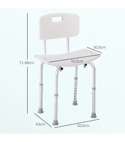 Silla para Ducha con Respaldo Altura Regulable y Antideslizante Carga 136 kg para Ancianos y Discapacitados