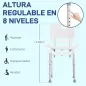 Silla para Ducha con Respaldo Altura Regulable y Antideslizante Carga 136 kg para Ancianos y Discapacitados